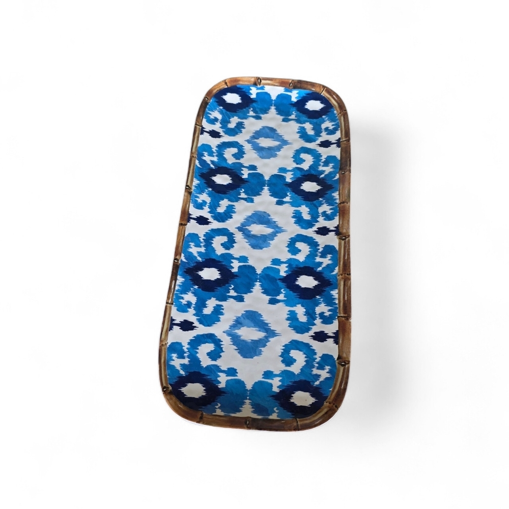 Blue Ikat Pattern Bamboo Melamine Tray Blue White Abstract Tommy Bahama